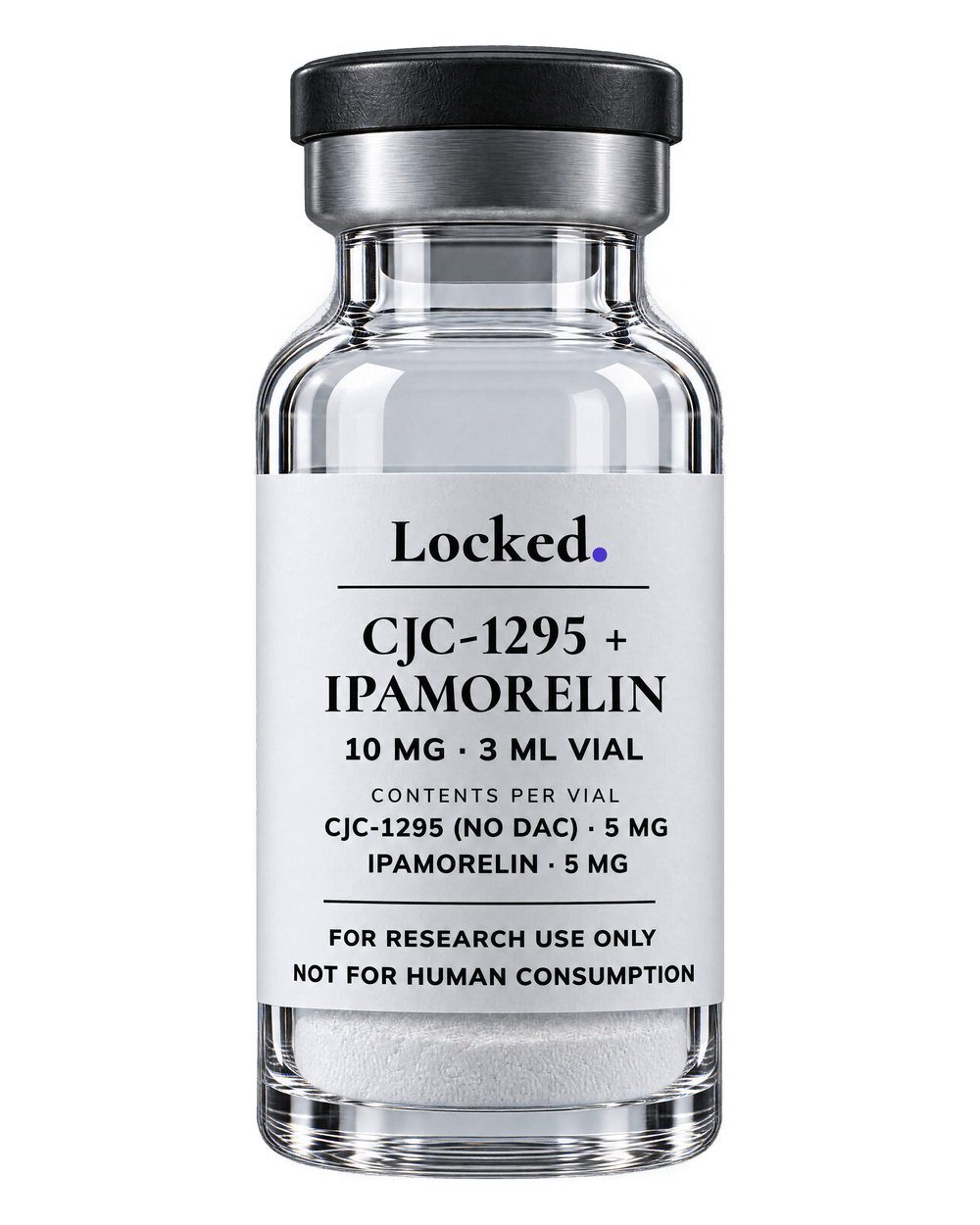 CJC-1295 + Ipamorelin 10 mg in a sealed clear glass Locked vial